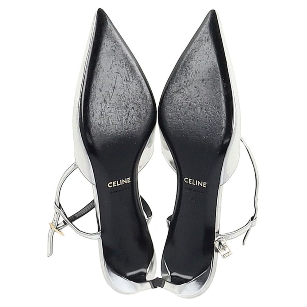 Celine Ankle Strap Pointed Toe Pumps in Silver Leather - Picture 7 of 7